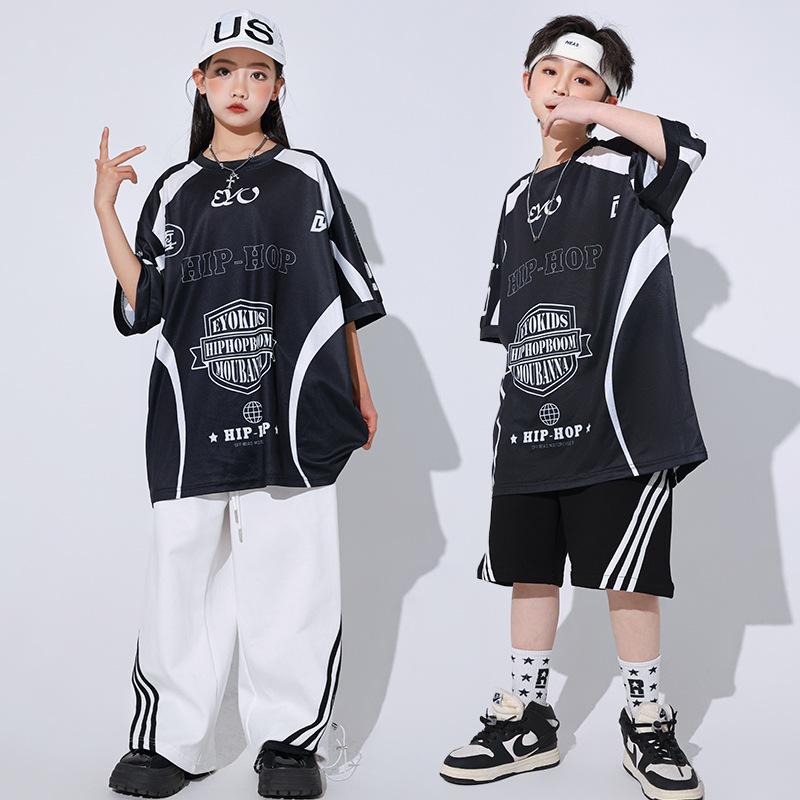 Korean Hip-Hop Quick-Dry Dance T-Shirt and Pants Set for Boys and Girls