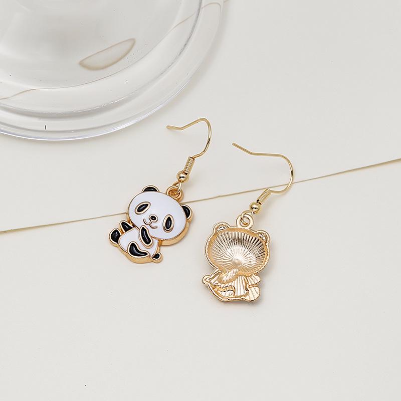 Chinese Style Panda Geometric Drop Earrings: Cute Metal Dangle Jewelry