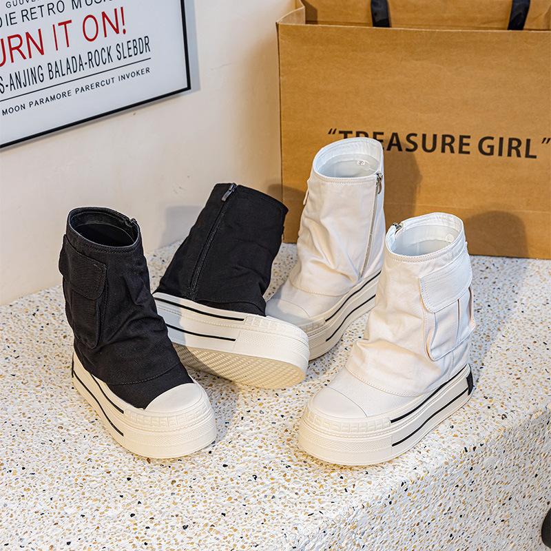 12Cm Niche Design Tooling Boots Women's 2025 Spring and Autumn New Rubber Platform Shoes Double-layer Design Inner Height-increasing Shoes