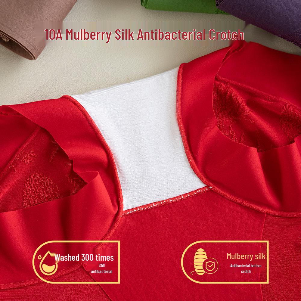 Mizhai Women's High-Waisted Tummy Control Silk Underwear, Chinese Style, Plus Size, Antibacterial Mulberry Silk Crotch