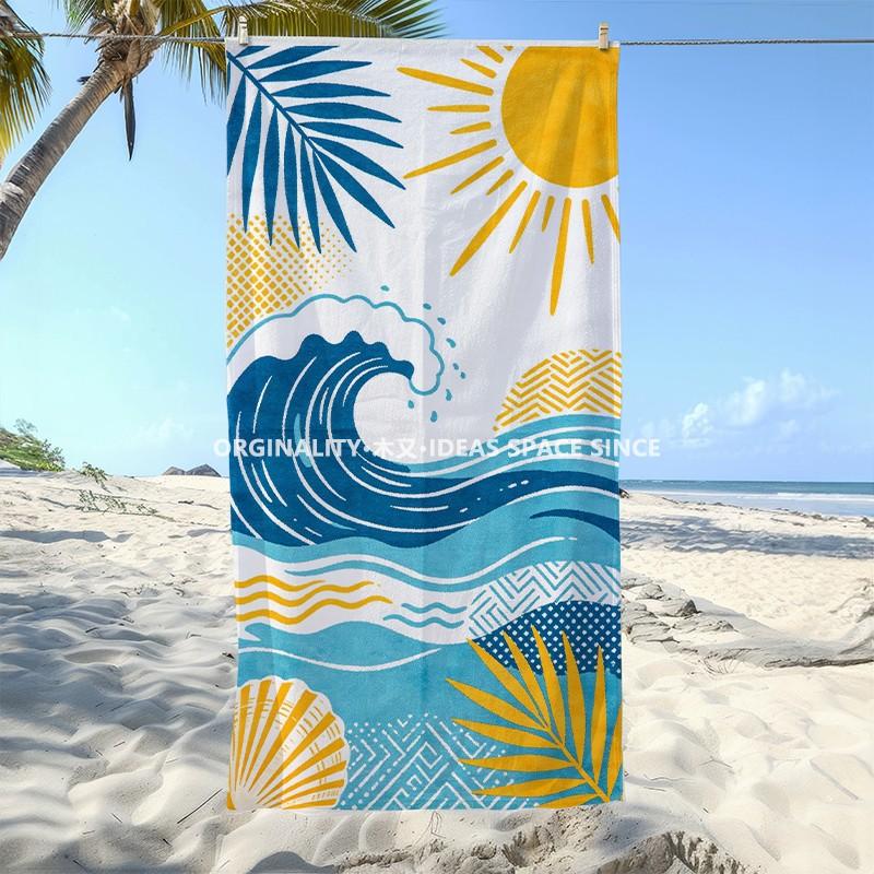 Tropical Sun Wave Beach Towel Patterned Sunscreen And Windproof Suitable For Swimming Pool Camping Travel