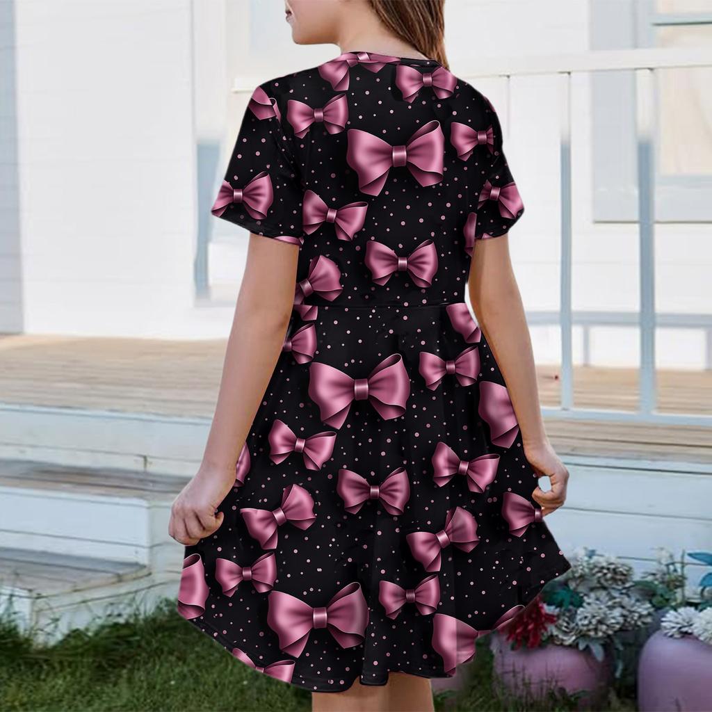 Girl Summer Dress Color & Print Short Sleeve Dress With Pocket Casual Dress Shorts Sleeve Party Dress Easter Day