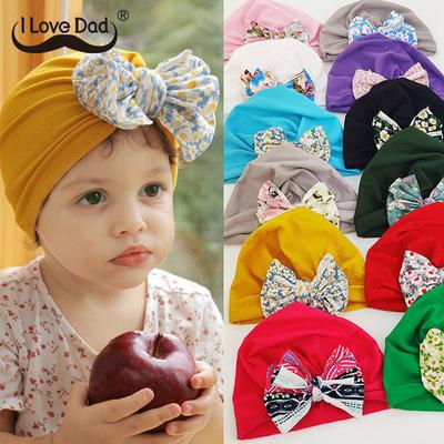 Cappello per neonati con fiocchi carini, primavera, autunno, bambina, ragazzo, berretto morbido per neonati, berretto con fiori stampati, turbante, fasce per capelli