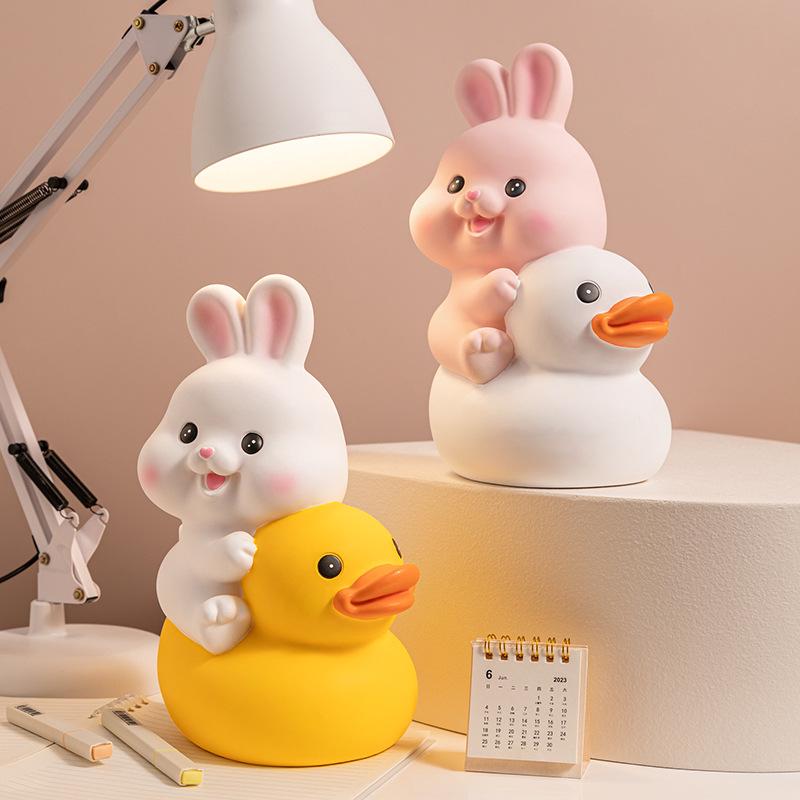 Duck Rabbit Piggy Bank Kids Adorable Unique Decoration Glue Anti-falling Piggy Bank Can Be Stored and Withdrawn Tabletop Decorations