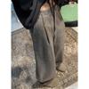 Women's 2025 Winter Gray Wool Wide-Leg High-Waist Relaxed Pants Plus Size
