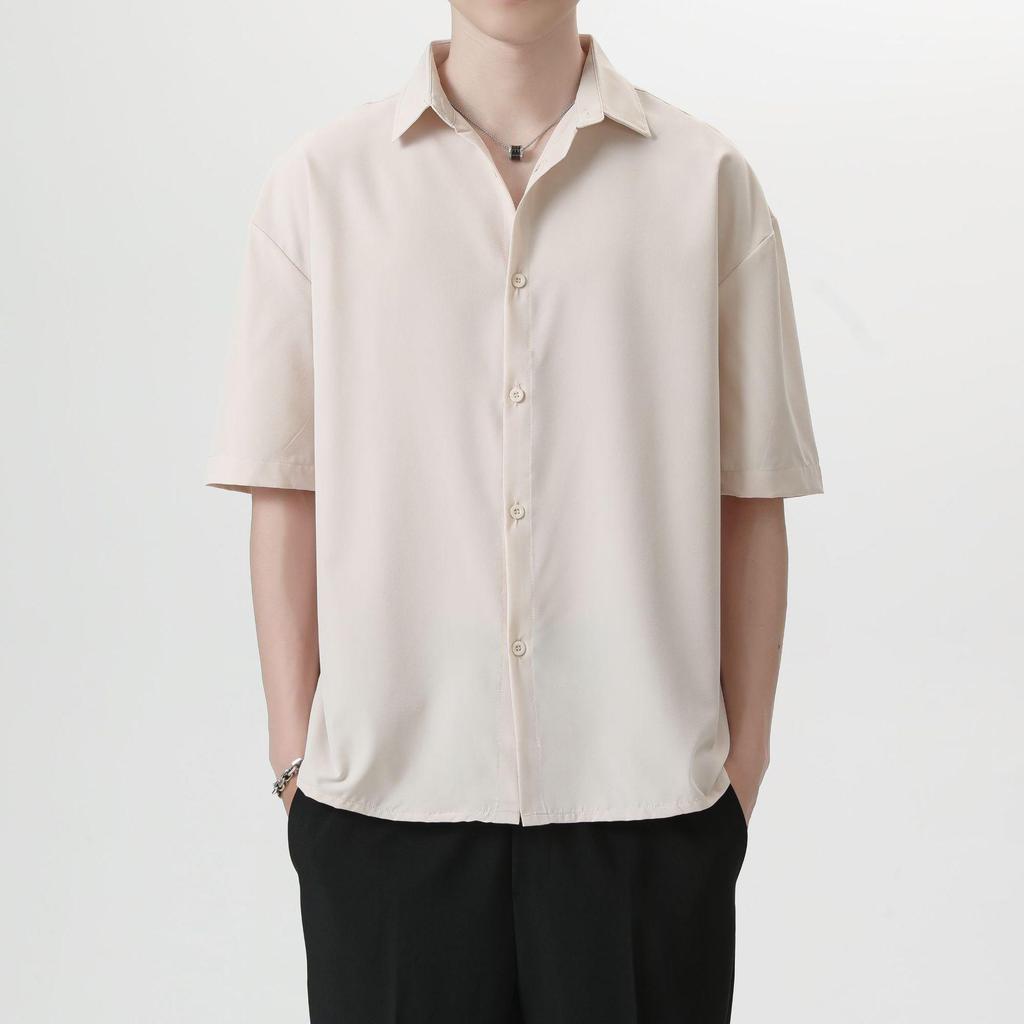 Męska letnia koszula z krótkim rękawem Ice Silk w kolorze czarnym Męska koszula z wysokiej jakości modnej marki Ruffian Handsome Casual