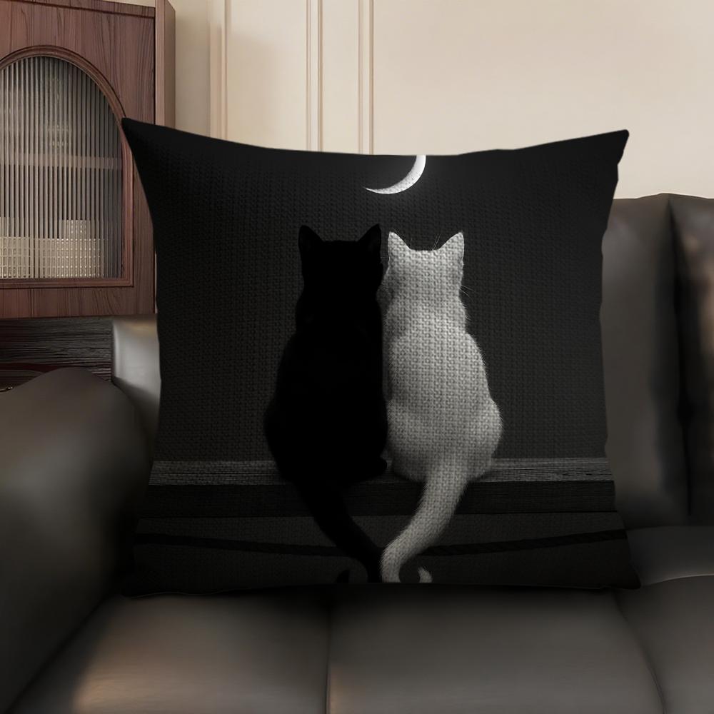 Couple Cats Cushion Cover Summer Breathable Linen Organic Fabric Double-Sided Printing Sofa Pillow Case Home Decor