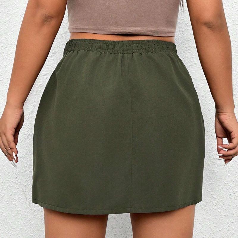 Mini jupe cargo décontractée pour femme, couleur unie, jupe courte Y2K, moulante avec poches à rabat, taille haute, jupe de banlieue mode