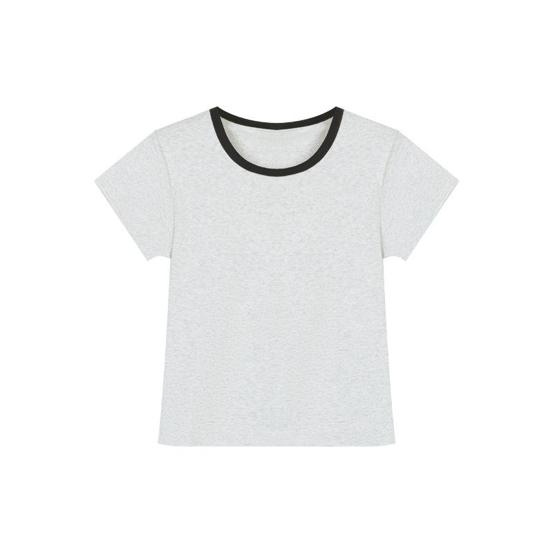 Short-sleeved T-shirt for Women In Summer New Slim Fit Versatile Short Shoulder Student Solid Color Top