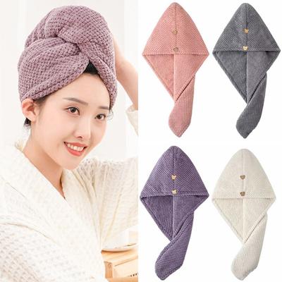 Super Absorbent Dry Head Hair Towel Towel Bath Hats with Button Microfiber Hair Drying Cap  Women