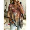 Plus Size Women's Color Block Leopard Print V-neck Top Three-quarter Sleeve Loose Plus Size Casual Daily T-shirt
