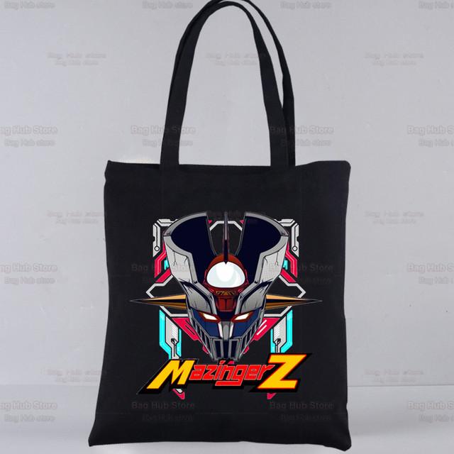 Geantă mecanică Mazinger Z Anime Robot Anime japonez Cumpărături Genți de pânză de călătorie negre Eco Brother Geantă personalizată pentru cumpărături