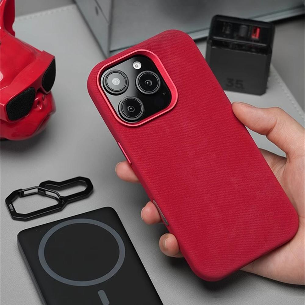 Luxury Metal Lens Magnetic Fiber Leather Case For iPhone 17 Pro Max 16 15 14 13 12 Air MagSafe Wireless Charge Shockproof Cover