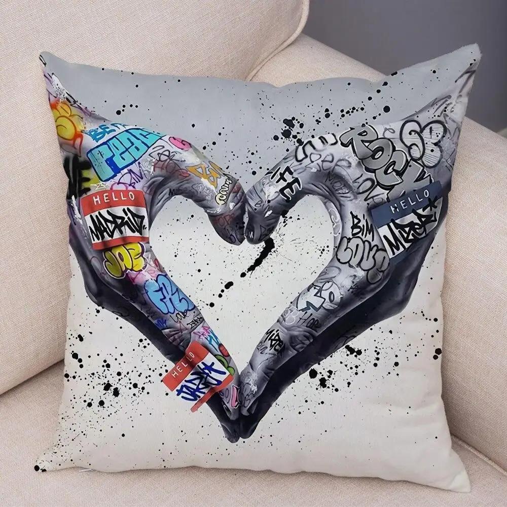Pillowcase Sofa  Graffiti Gamepad Abstract Street Art Animal Hand Cushion Cover Decoration