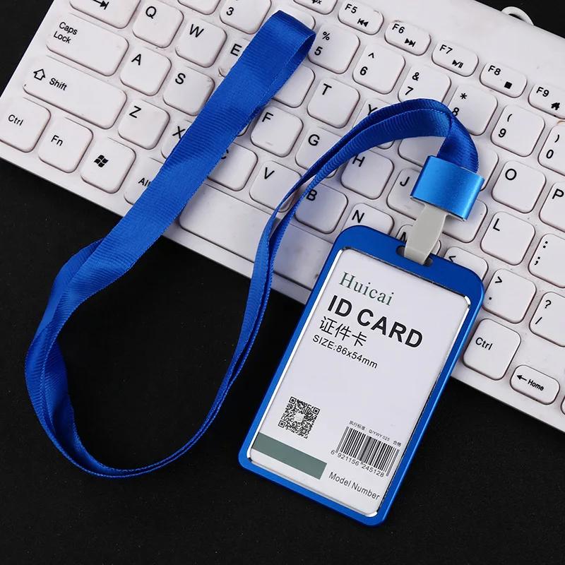 Gold Silver Card Cover Women Aluminum Alloy Work Name Card Holders Case Business Work Card ID Badge Lanyard Holder Metal Bags