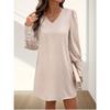 Spring and Summer New Arrival Fashion Fashion Commuter Ol Pure Color V-neck Back Single-Breasted Bubble Long Sleeve Dress Short Skirt for Women
