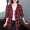 Koszula Damska Bawełniana z Kapturem w Kratę z Długim Rękawem Top Luźna Peplum Casualowa Kurtka Koszulowa z Długim Rękawem