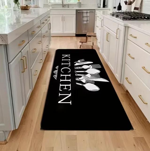 Kitchen Utensil Long Floor Mat Set Vintage Tableware Pattern Thick Anti Slip Runner Carpet for Home Kitchen