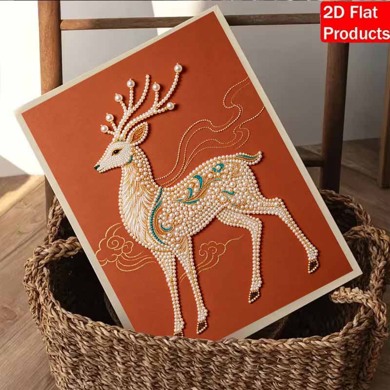 Pearl Art Painting Kit for Adults and Beginners, Elegant Deer Auspicious Cloud Sparkling Painting Craft Home Wall Decor Handmade Gift Art Supplies