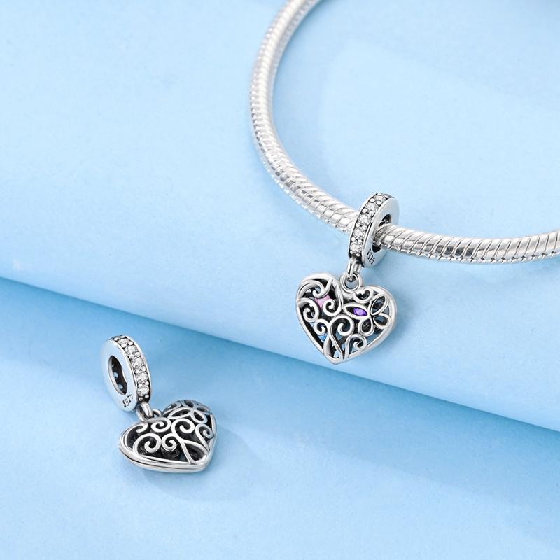 Original Charms Copper Hollow Vine Heart-Shaped Pendants Fit Plata Bracelets For Women Jewelry Making Diy Gifts