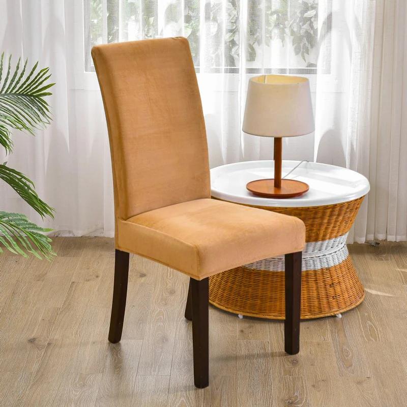 Soft Velvet Dining Chair Cover Universal Long Back Chair Slipcovers Elastic Seat Protector Case for Dining Room Home Decor