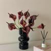 Elegant Calla Lily Faux Flower with Black Glass Vase for Living Room Decor