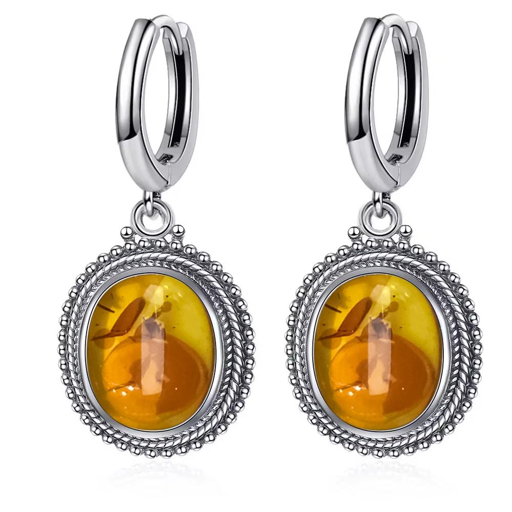 Vintage 925 Silver Natural Labradorite Earrings with Blue Light 10*12mm Big Stone Hoop Earrings Fine Jewelry for Women