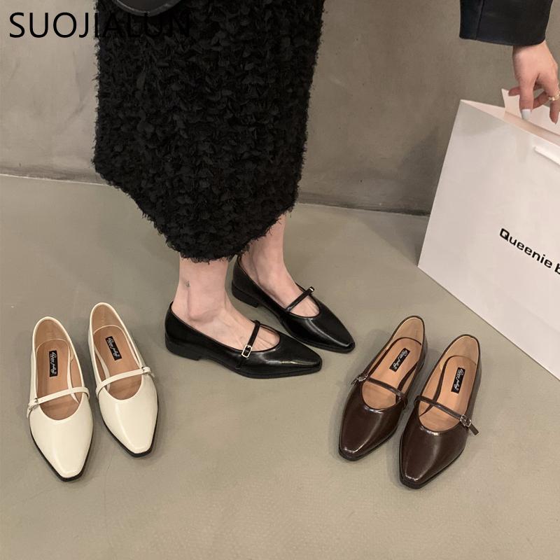 Fashion SUOJIALUN 2025 Autumn Women Flat Shoes Fashion Pointed Toe Shallow Slip On Ladies Elegant Csual Ballet Shoes Dress Laofer Shoes