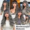 Wavy Long Curly Hair Wig with Bangs - Breathable Natural Look