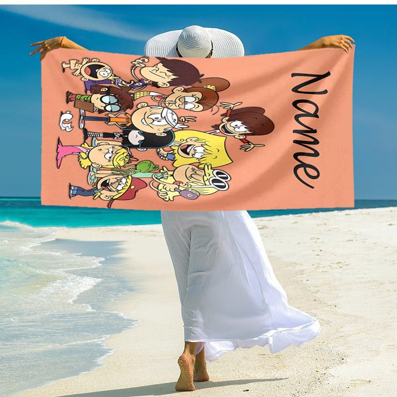 Personalized customized proof beach towel with The Loud House pattern - soft, absorbent,quick-drying,perfect swimming,camping&bathing
