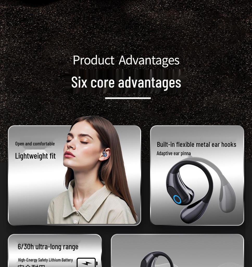 OWS Bone Conduction Bluetooth Headphones: Wireless In-Ear Sports with Long Battery Life and Digital Display