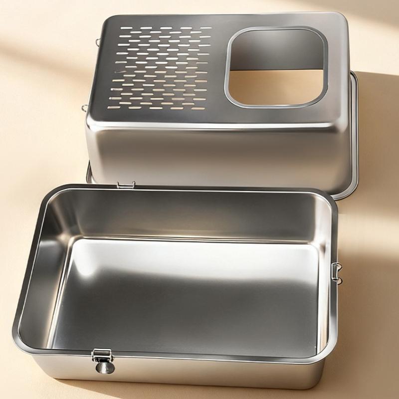 Stainless Steel Cat Litter Box Fully Enclosed Anti-Splash Cats Toilet Metal Kitty Washroom Rustproof High Sided Cat Bedpans