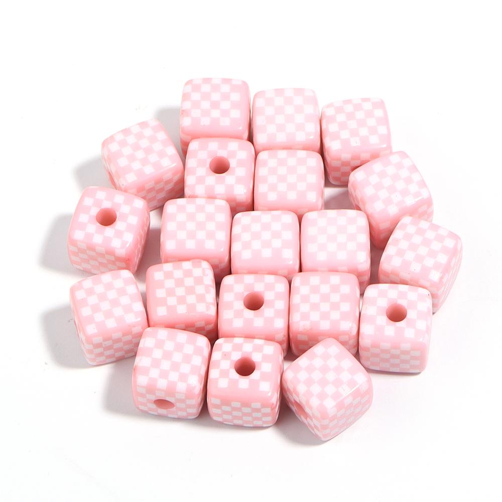 10Pcs/Lot Acrylic Color Square Beads Checkerboard Cube Big Hole Spacer Beads for Jewelry Making DIY Charms Kid's Toy Accessories