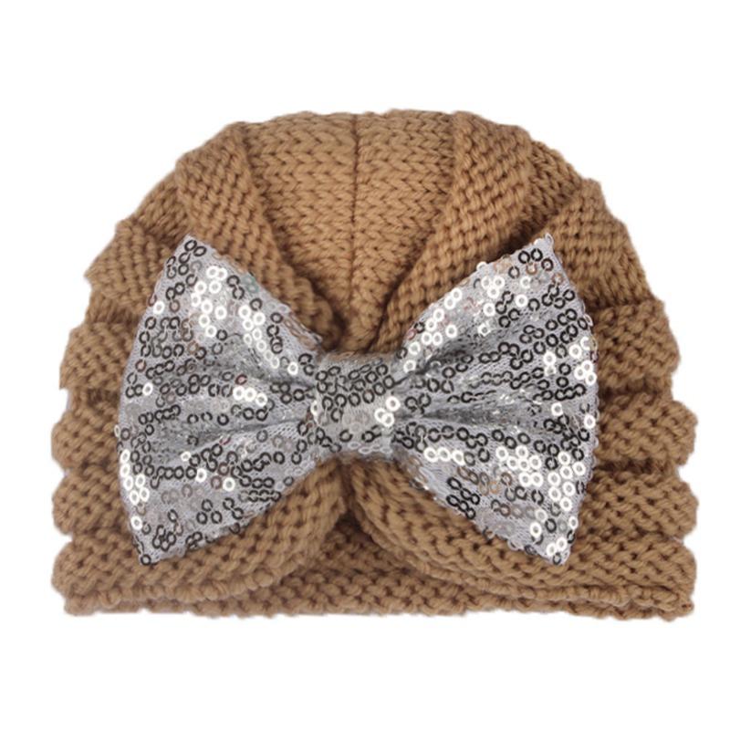 New baby sequined knotted thermal hat in autumn and winter, cute baby bow knitted hat, children's hat