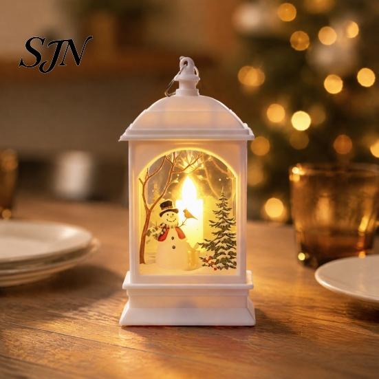Exquisite Gift for Friends Vintage Christmas Lantern Night Light, Rectangular Glowing Tabletop Decor Warm Atmosphere Light Mantel Party, Flameless LED