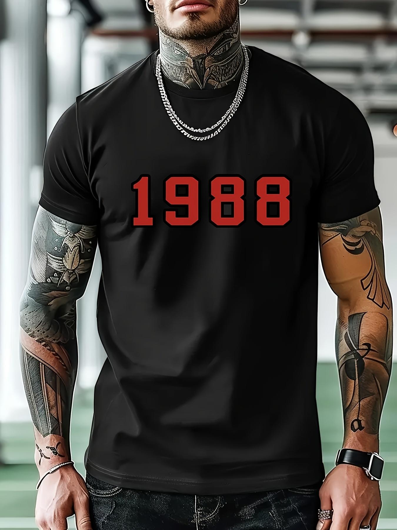 

Casual Sport T-shirt with Bold 1988 Graphic Print - Summer Short Sleeve Round Neck Tee XXL