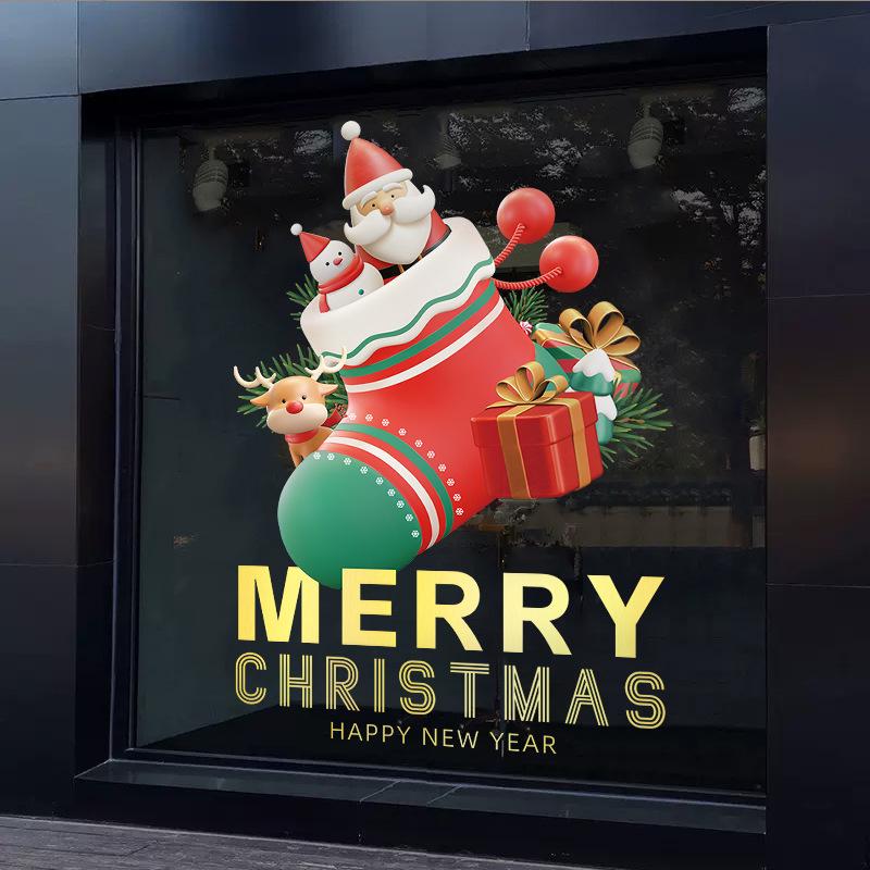 Christmas Snowman Socks New Year's Day Glass Door Window Decoration Shopping Mall Store Layout Static Wall Stickers