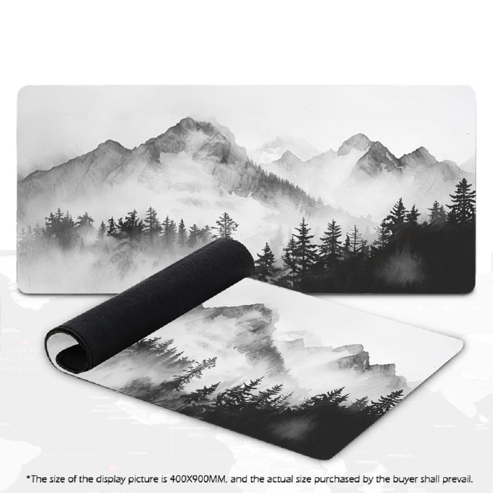 Black White Mountain Pine Forest Lake Art Desk Mat XXL Keyboard Rubber Bottom Non‑Slip Mousepads Gamer Office Accessories
