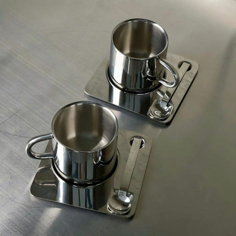 304 Stainless Steel Water Cup Nordic Design of Metal Coffee Cups,Spoons and Plates,Minimalist Coffee Set,Ins Blogger Tableware