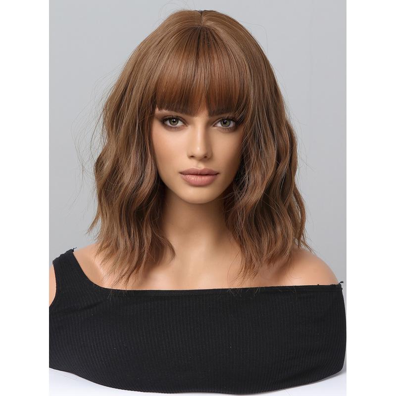 

Средней длины красный, коричневый, блондин, оранжевый, волнистый парик с челкой, синтетические парики из натуральных волос для косплея для женщин, повседневный термостойкий парик коричневый