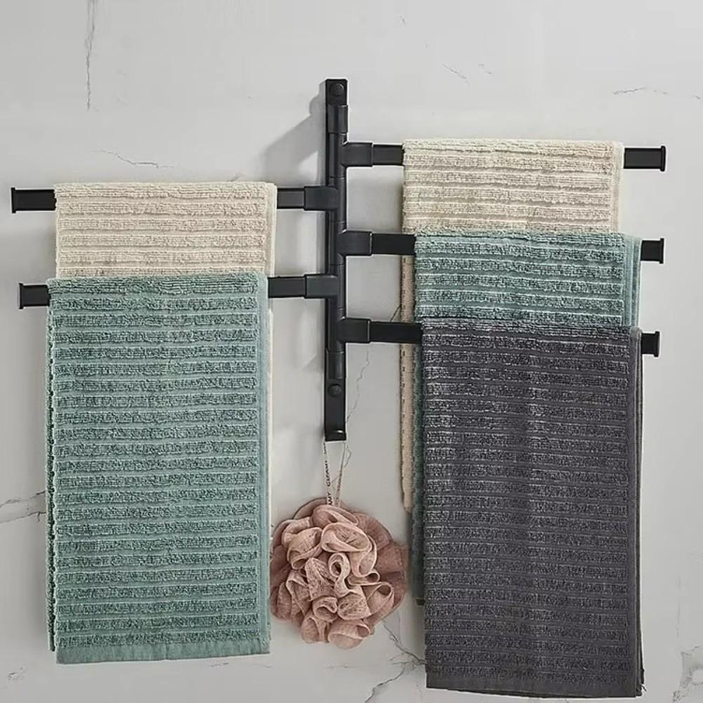No Drill Installation Wall Mounted Towel Rack Swing Arm Towel Bar Bathroom Storage
