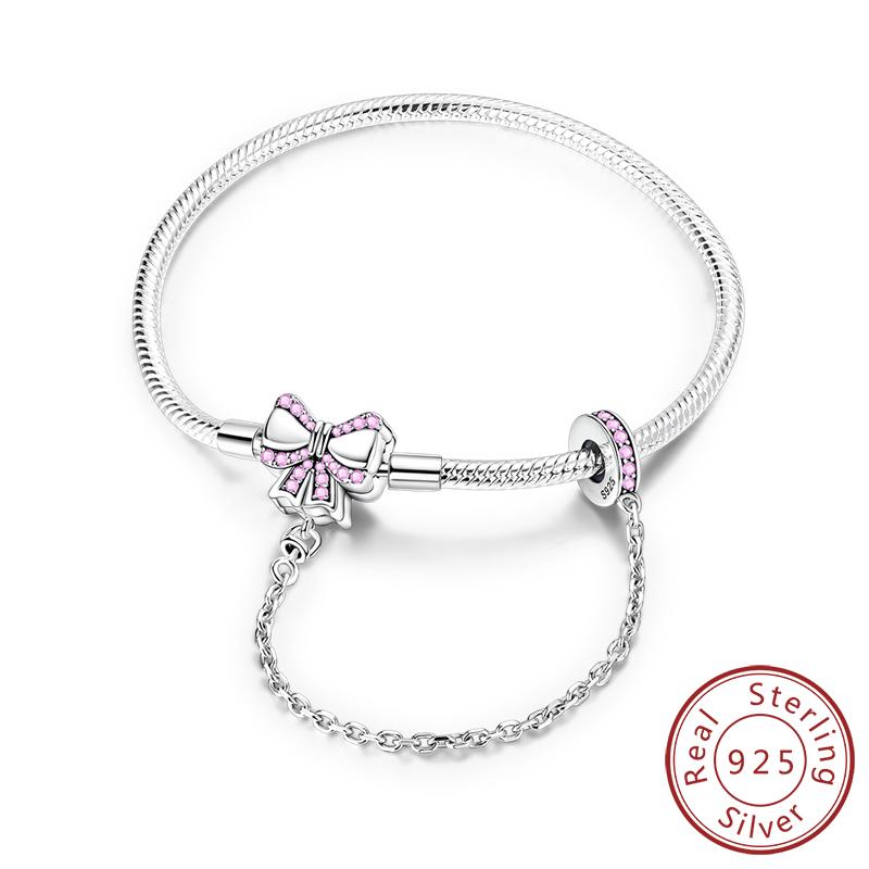 Original Bracelet Bangle 925 Silver Charm Bracelet 17-20CM Love Cross Snake Bone Bracelet for Women Girl DIY Jewelry