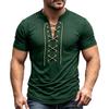 Camisa Casual Retro de Manga Corta con Cuello en V y Cordones para Hombre