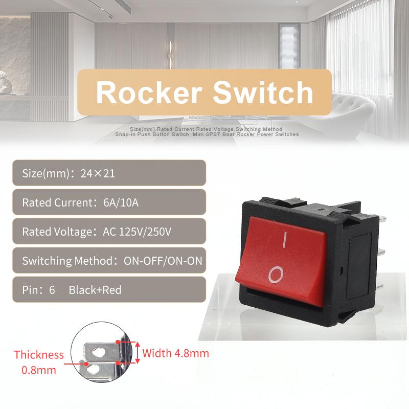 5PCS 24*21mm 4/6 Pin 2/3 Position ON-OFF/ON-OFF-ON/ON-ON Electric Equipment Power Switch Rocker Switch 6A/10A 250V/125V