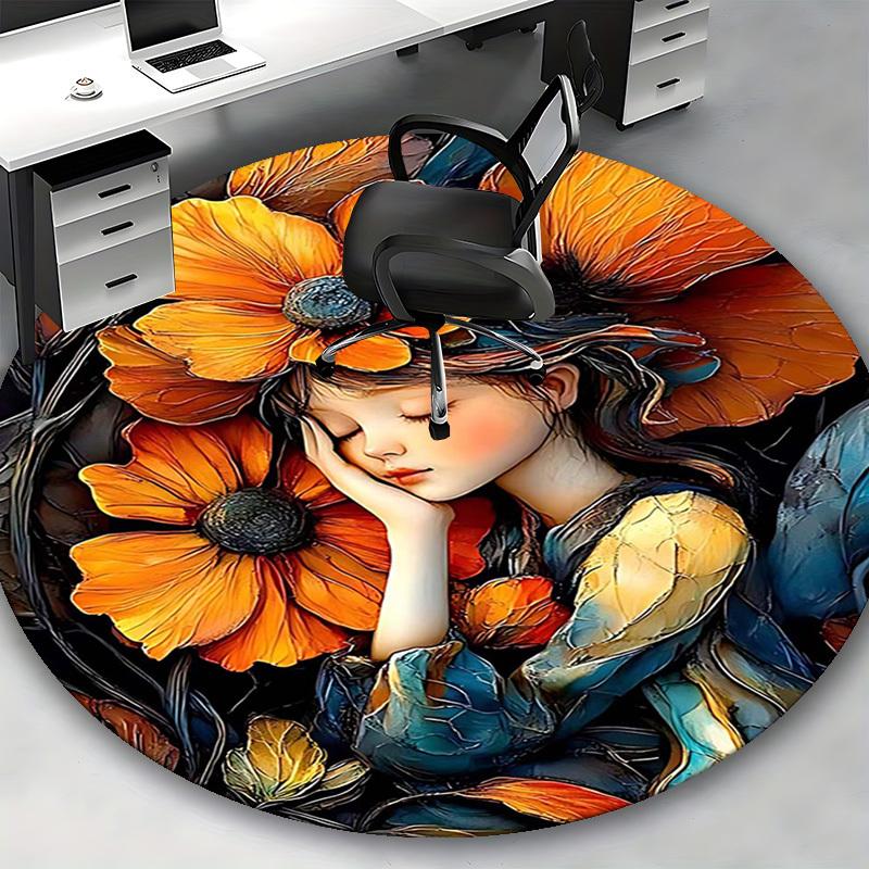1 Stück Anime-Design Runder Teppich Bürostuhlmatte, Rutschfester Teppich für Heimdekoration, Wohnzimmer, Schlafzimmer, Spielzimmer, Festivalgeschenk