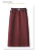Women's 2024 Khaki Wool Midi Skirt: New Autumn/Winter Straight-Cut, Mid-Length Slit, Bodycon Design.