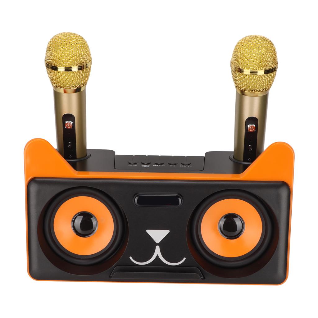 Karaoke Speaker HIFI Portable Cute Desk Speaker with 2 Wireless Microphone for Family KTV