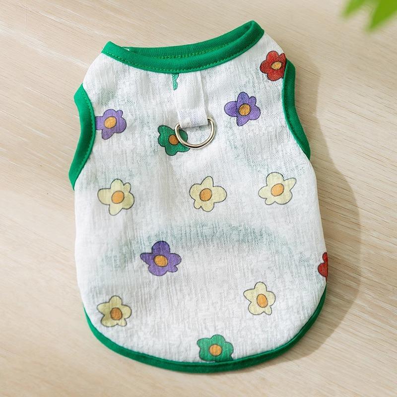 Cute Full-printed Mesh Spring and Summer Breathable Pet Traction Vest Small Dog Teddy Bear Cat Dog Clothes