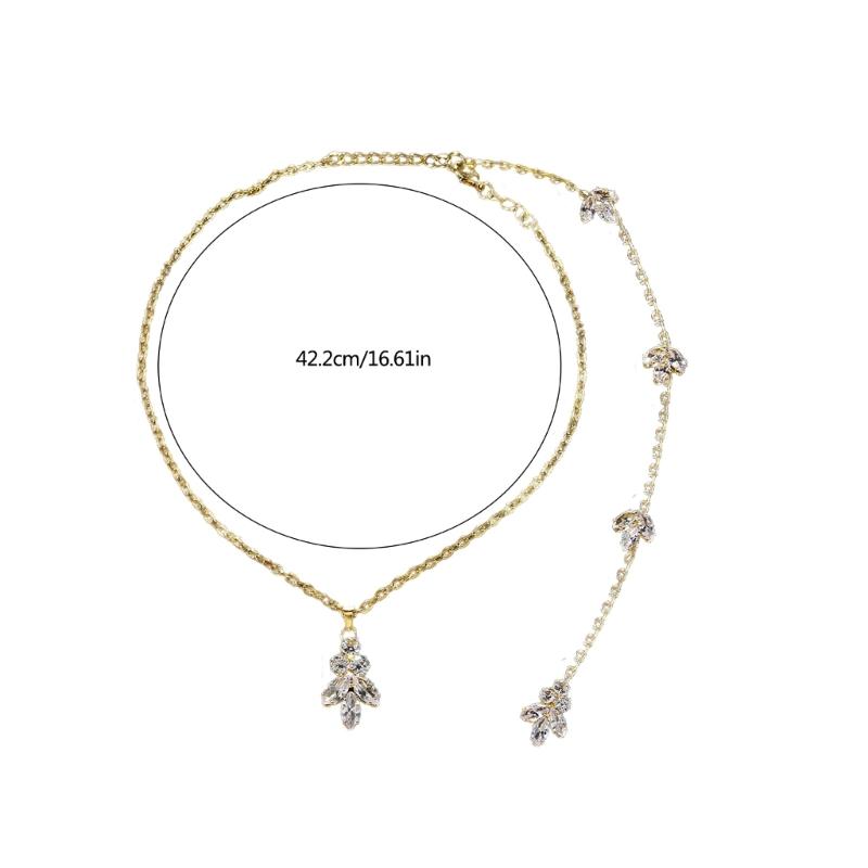 Rhinestones Bridal Back Chain Necklace Long Drop for Women Bride Ladies Body Chain Wedding Dress Body Jewelry Accessory