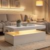 LED Coffee Table with Storage, Modern 2-Level Living Room Table with 2 Drawers, High Gloss White